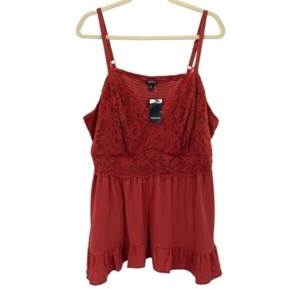 torrid Tops - Torrid Babydoll Crinkle Gauze And Lace Tank Top